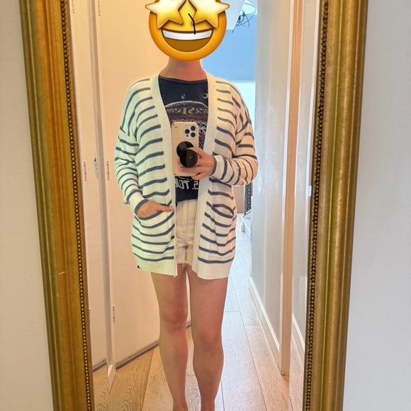 NWT! Splendid Blue and White Striped Cardigan Sweater, Large - Picture 3 of 7